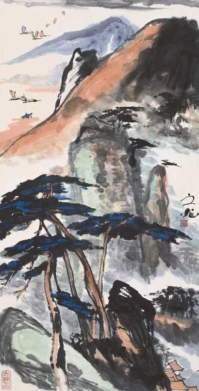 谢之光 松风帆影 立轴